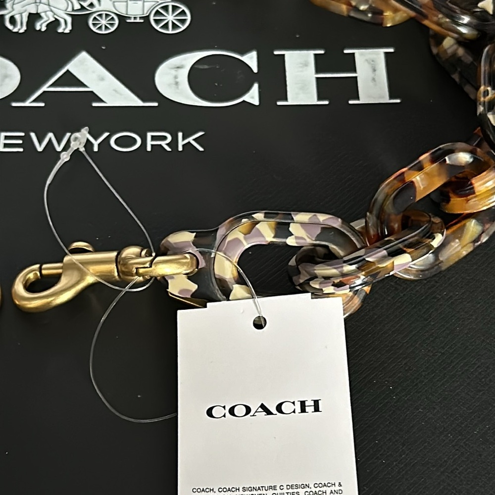 NWT Coach Short Purse Chain Strap With Recycled Resin Coachtopia Tortoise Brass - Picture 7 of 7